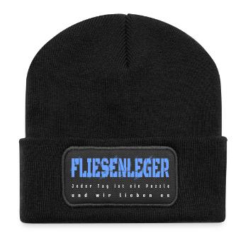 Fliesenleger Design - Recycelte Patch Beanie - Schwarz - Vorne