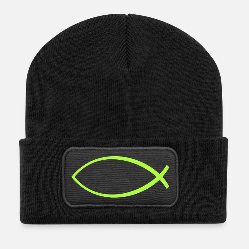 Ichtus fish apple green - Recycled Patch Beanie - black