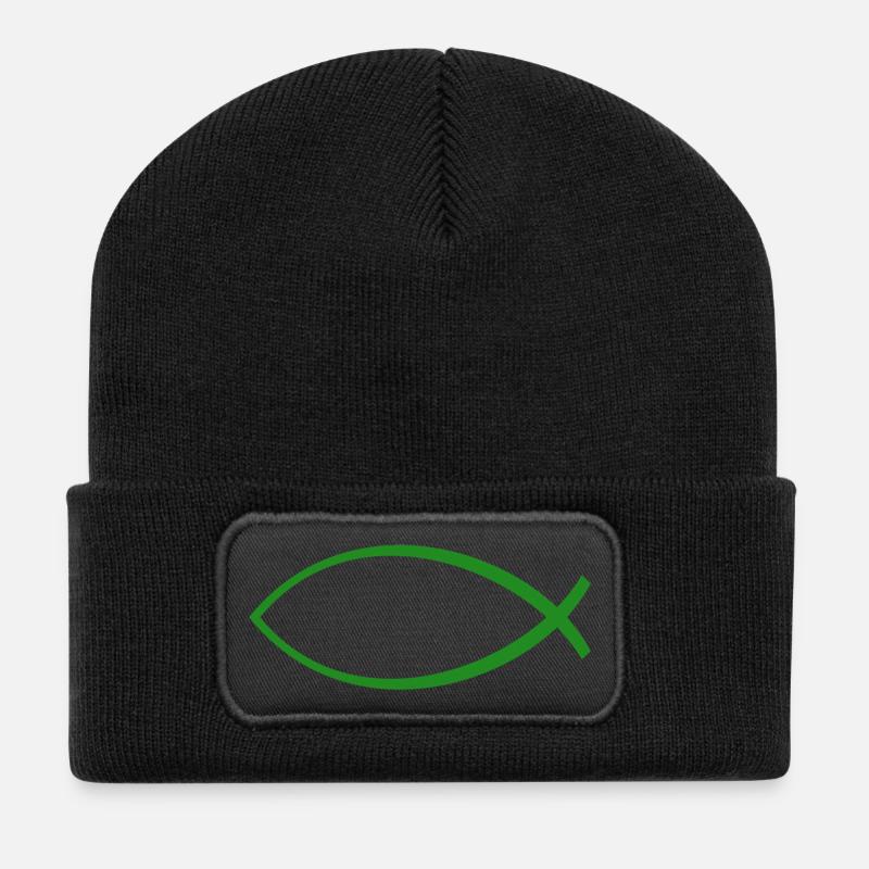 Ichtus poisson vert foncé - Beanie recyclé à patch - noir
