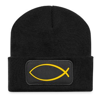 Ichtus poisson jaune - Beanie recyclé à patch - noir - Devant