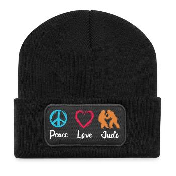 Frieden Liebe Judo - Recycelte Patch Beanie - Schwarz - Vorne