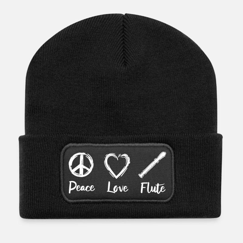 Peace Love Flute - Recycelte Patch Beanie - Schwarz
