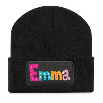 Nom d’Emma personnalisé - Beanie recyclé à patch - noir - Devant