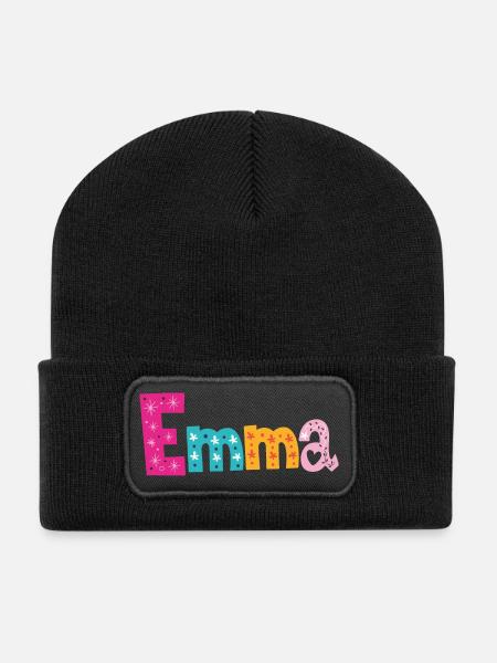 Personalisierter Emma-Name - Recycelte Patch Beanie - Schwarz