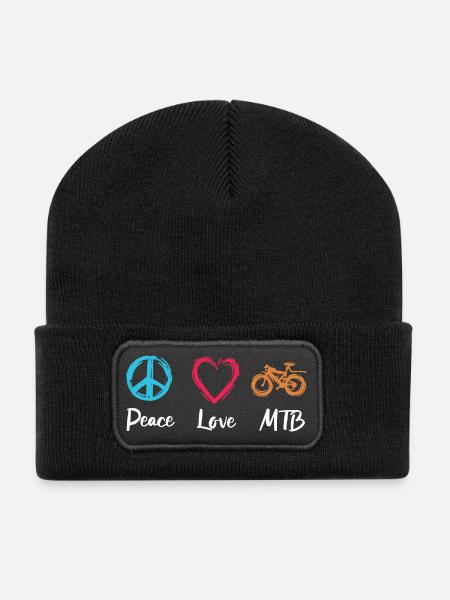 Peace Love MTB - Recycelte Patch Beanie - Schwarz
