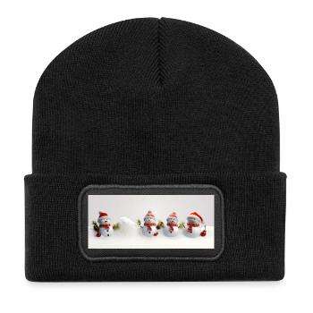 Weihnachts-Schneemann - Recycelte Patch Beanie - Schwarz - Vorne