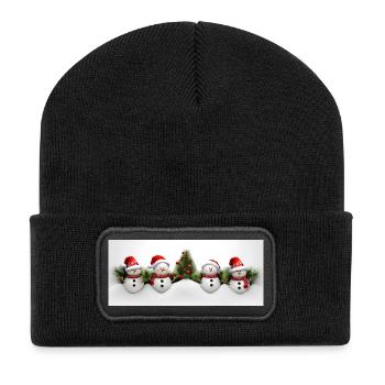 Schneemann mit Weihnachtsbaum - Recycelte Patch Beanie - Schwarz - Vorne