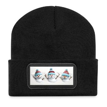 3 niedliche Schneemänner - Recycelte Patch Beanie - Schwarz - Vorne