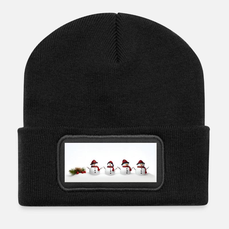 Schneemann - Recycelte Patch Beanie - Schwarz