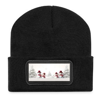 Bonhomme de neige paysage sapins - Beanie recyclé à patch - noir - Devant