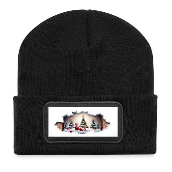 Weihnachtliche Dekoration - Recycelte Patch Beanie - Schwarz - Vorne