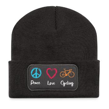 Frieden Liebe Radfahren - Recycelte Patch Beanie - Dunkelgrau - Vorne