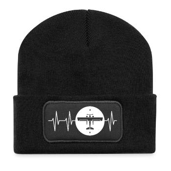 Heartbeat Aviation Emblème Logo Avion Vol - Beanie recyclé à patch - noir - Devant