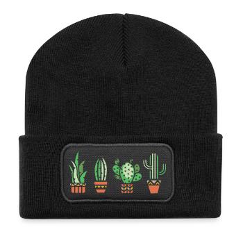 Cactus houseplant comic logo botany love icon - Recycled Patch Beanie - black - Front