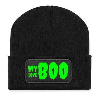 Bold Green 'My Love' Birthday Text Design - Recycled Patch Beanie - black - Front