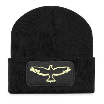 Flügel-Silhouette des Vogels - Recycelte Patch Beanie - Schwarz - Vorne