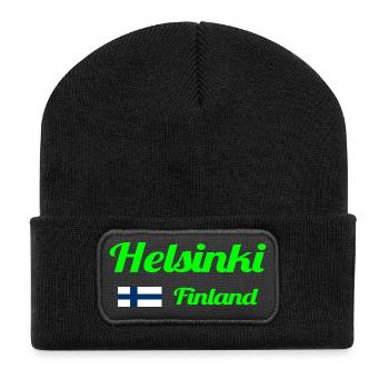 Helsinki Finnland - Stylische Drucke - Recycelte Patch Beanie - Schwarz - Vorne