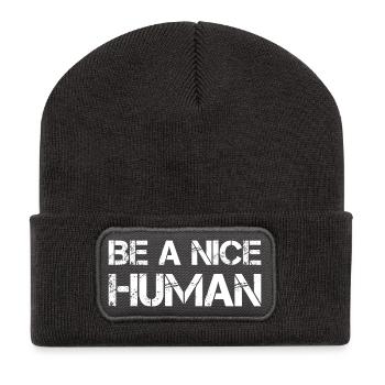 Be A Nice Human - Recycelte Patch Beanie - Dunkelgrau - Vorne