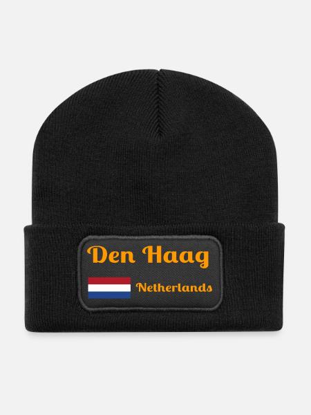 Den Den Haag Niederlande - Stilvolle Drucke - Recycelte Patch Beanie - Schwarz