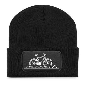 Mountainbiking Zeichnung - Recycelte Patch Beanie - Schwarz - Vorne