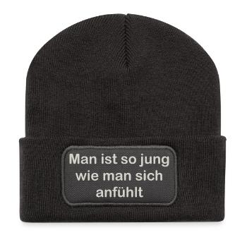 Tu es si jeune - Beanie recyclé à patch - charbon - Devant