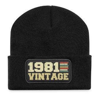 1981 Geburtstagsgeschenk 1981 Jahrgang 1981 Geschenk - Recycelte Patch Beanie - Schwarz - Vorne