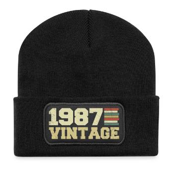 1987 Geburtstagsgeschenk 1987 Jahrgang 1987 Geschenk - Recycelte Patch Beanie - Schwarz - Vorne