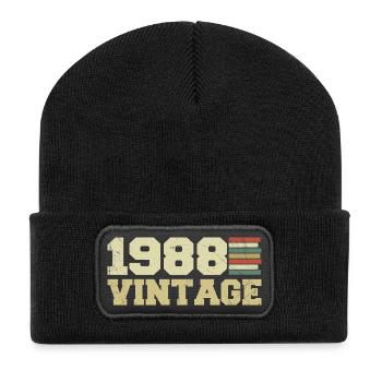 1988 Geburtstagsgeschenk 1988 Jahrgang 1988 Geschenk - Recycelte Patch Beanie - Schwarz - Vorne