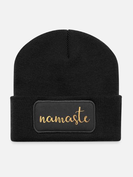 namaste meditate Yoga Yogi Gold Handschrift om - Recycelte Patch Beanie - Schwarz