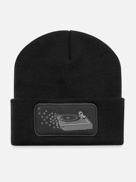 Platine vinyle Pixelart - Beanie recyclé à patch - noir