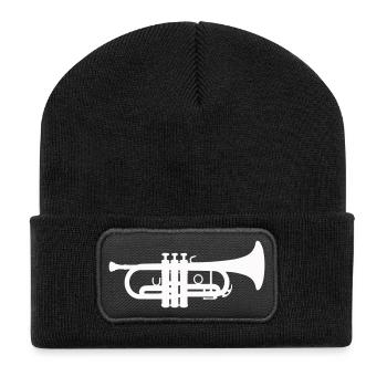 trompete 1 - Recycelte Patch Beanie - Schwarz - Vorne