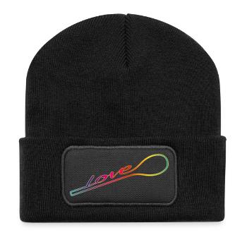 Mit Liebe gekocht – bunter Kochlöffel - Recycelte Patch Beanie - Schwarz - Vorne