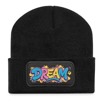Un design de graffiti DREAM plein de couleurs et de motivation - Beanie recyclé à patch - noir - Devant