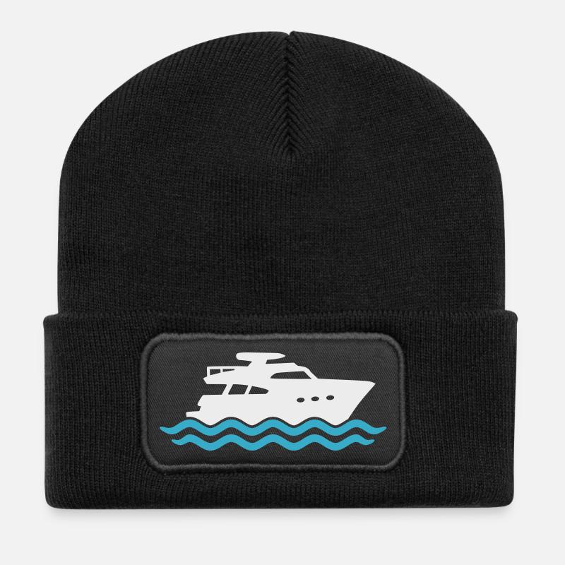 Yacht Silhouette Motorboot - Recycelte Patch Beanie - Schwarz