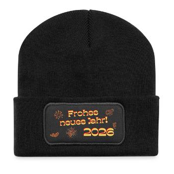Texte décoratif rouge doré « Bonne année 2026 » - Beanie recyclé à patch - noir - Devant