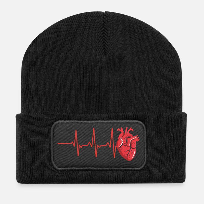 Lebenswille Herzschlag Design - Recycelte Patch Beanie - Schwarz