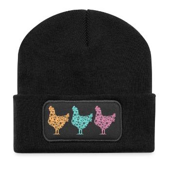 Pastel Chickens Silhouettes Pattern - Recycled Patch Beanie - black - Front