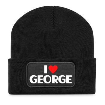 I love George Red Heart Romantic Name Fan - Recycled Patch Beanie - black - Front