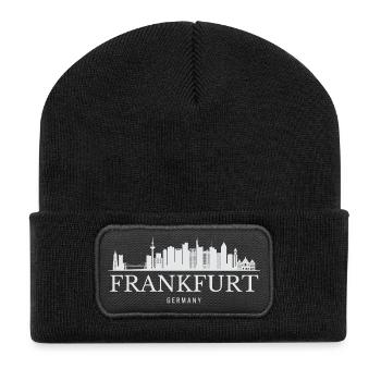 Frankfurter Skyline, Frankfurt Deutschland - Recycelte Patch Beanie - Schwarz - Vorne