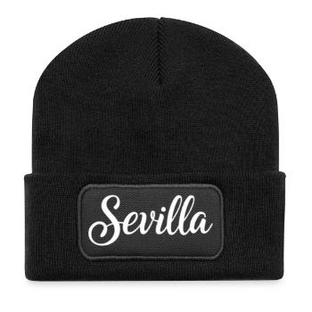 Sevilla Handwritten Script Logo - Recycelte Patch Beanie - Schwarz - Vorne