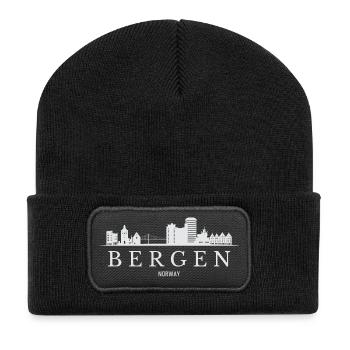 Bergen Skyline, Bergen Norwegen - Recycelte Patch Beanie - Schwarz - Vorne