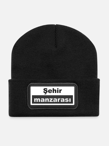 Cityscape Typography Turkish - Recycled Patch Beanie - black