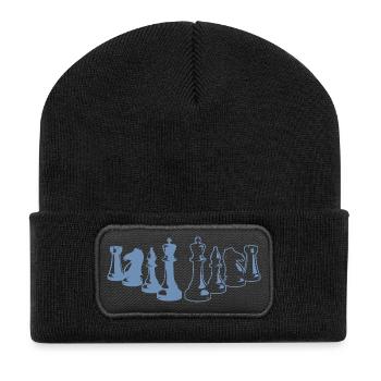 Minimalistisches Schach Silhouette Schachbrett Des - Recycelte Patch Beanie - Schwarz - Vorne