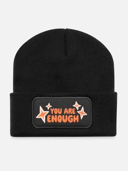 You Are Enough Self Love Motivational Quote - Recycled Patch Beanie - black