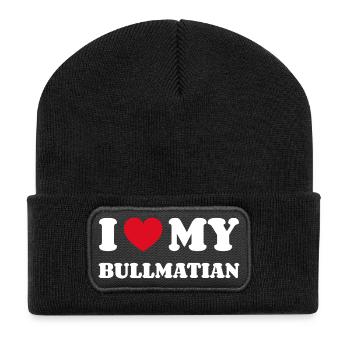 I Love My Bullmatian Hund Besitzer - Recycelte Patch Beanie - Schwarz - Vorne