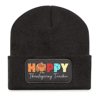 Thanksgiving Lehrer Lehrerin - Recycelte Patch Beanie - Dunkelgrau - Vorne