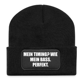 Mon timing : ma basse est parfaite - Beanie recyclé à patch - noir - Devant