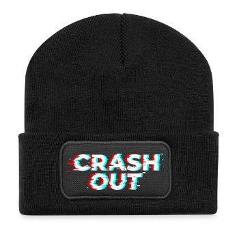 Crash Out – Glitch-Stil weiß-rot-cyan - Recycelte Patch Beanie - Schwarz - Vorne