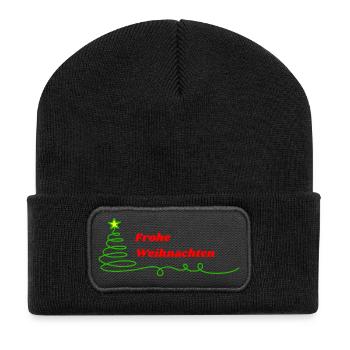 Frohe Weihnachten - Minimalistisch - Recycelte Patch Beanie - Schwarz - Vorne