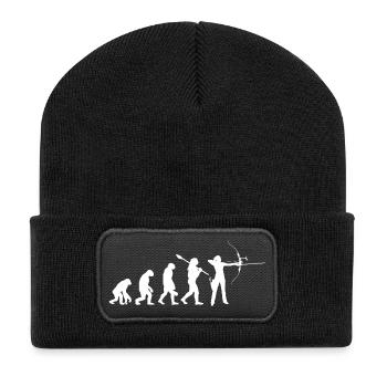 Evolution der Bogenschießfrau Bogenjägerin Sportgeschenk - Recycelte Patch Beanie - Schwarz - Vorne